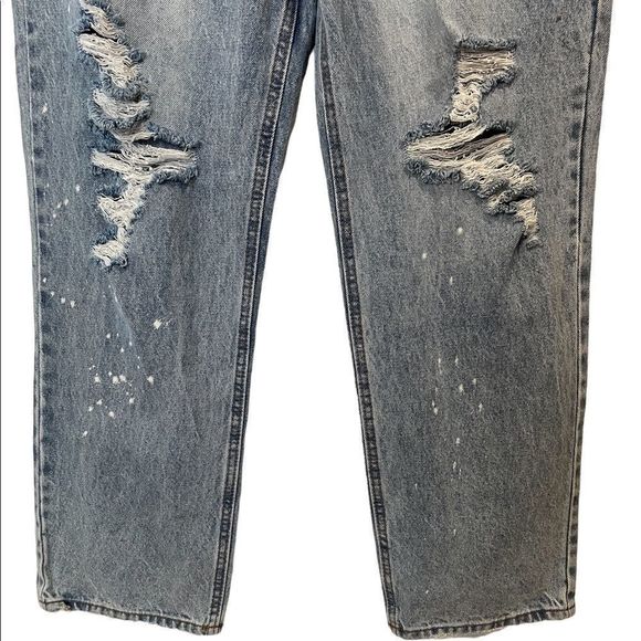 NOBO New Light Wash Super Hi Rise Relaxed Fit 90s Distressed Denim Blue Jeans - Picture 9 of 11